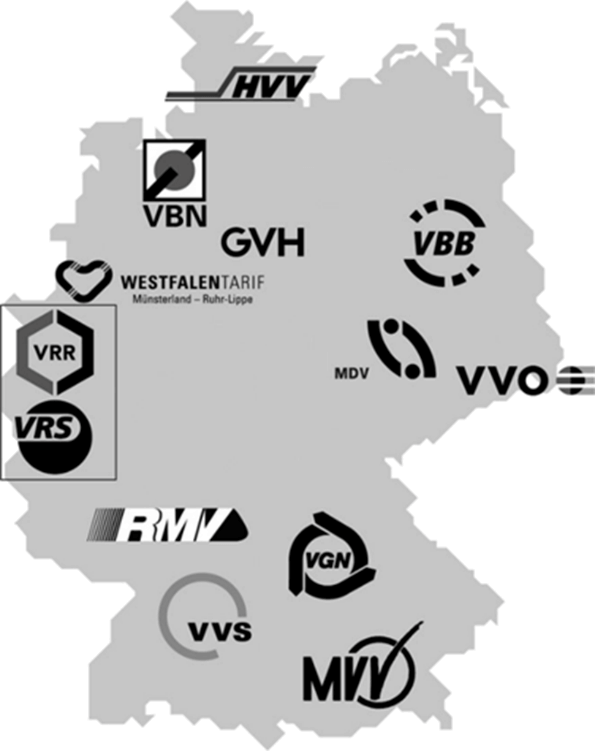 Die beteiligten Verkehrsverbünde auf einer Deutschlandkarte